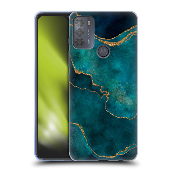LebensArt Mineral Marble Glam Turquoise Soft Gel Case for Motorola Moto G50