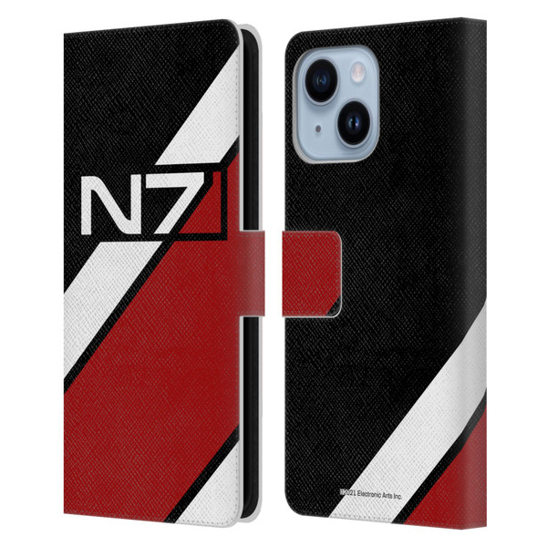 EA Bioware Mass Effect Graphics N7 Logo Stripes Leather Book Wallet Case Cover For Apple iPhone 14 Plus