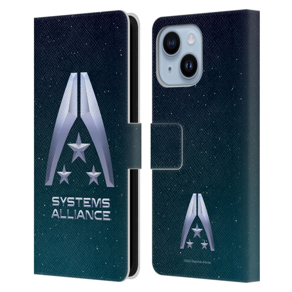 EA Bioware Mass Effect Graphics Systems Alliance Logo Leather Book Wallet Case Cover For Apple iPhone 14 Plus