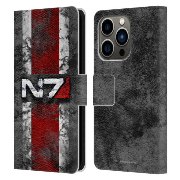 EA Bioware Mass Effect Graphics N7 Logo Distressed Leather Book Wallet Case Cover For Apple iPhone 14 Pro