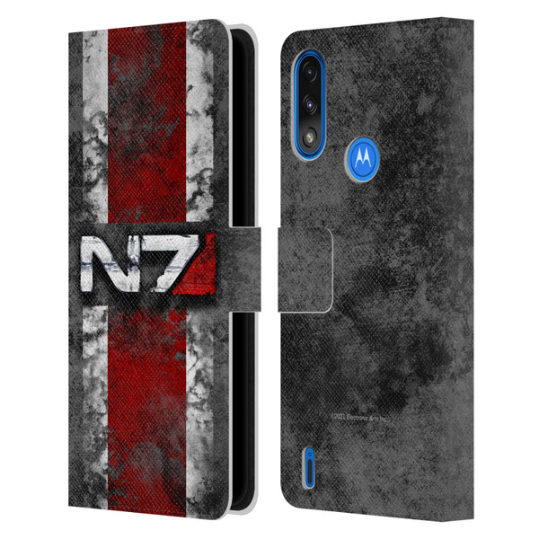 EA Bioware Mass Effect Graphics N7 Logo Distressed Leather Book Wallet Case Cover For Motorola Moto E7 Power / Moto E7i Power