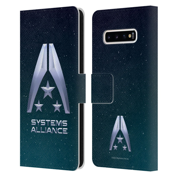 EA Bioware Mass Effect Graphics Systems Alliance Logo Leather Book Wallet Case Cover For Samsung Galaxy S10+ / S10 Plus