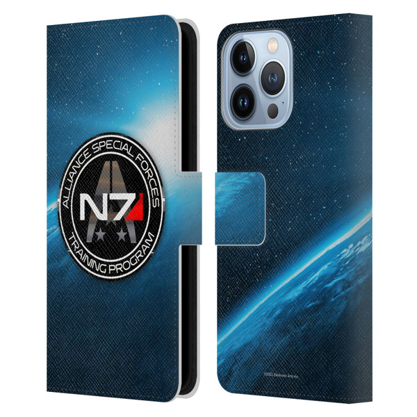 EA Bioware Mass Effect 3 Badges And Logos N7 Training Program Leather Book Wallet Case Cover For Apple iPhone 13 Pro