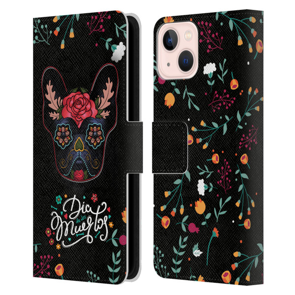 Klaudia Senator French Bulldog Day Of The Dead Leather Book Wallet Case Cover For Apple iPhone 13