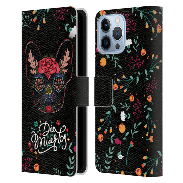 Klaudia Senator French Bulldog Day Of The Dead Leather Book Wallet Case Cover For Apple iPhone 13 Pro Max