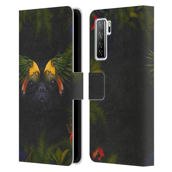 Klaudia Senator French Bulldog 2 Bird Feathers Leather Book Wallet Case Cover For Huawei Nova 7 SE/P40 Lite 5G