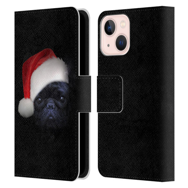 Klaudia Senator French Bulldog 2 Christmas Hat Leather Book Wallet Case Cover For Apple iPhone 13 Mini