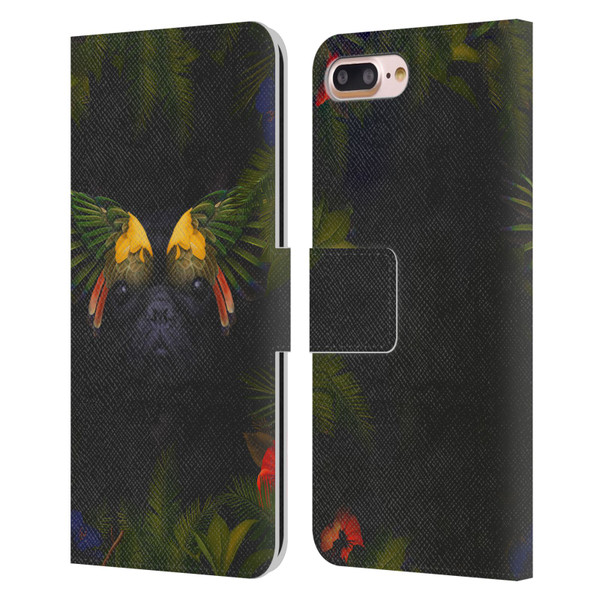 Klaudia Senator French Bulldog 2 Bird Feathers Leather Book Wallet Case Cover For Apple iPhone 7 Plus / iPhone 8 Plus