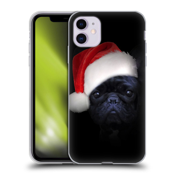 Klaudia Senator French Bulldog 2 Christmas Hat Soft Gel Case for Apple iPhone 11