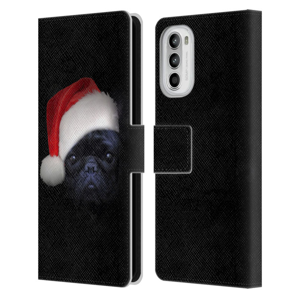 Klaudia Senator French Bulldog 2 Christmas Hat Leather Book Wallet Case Cover For Motorola Moto G52