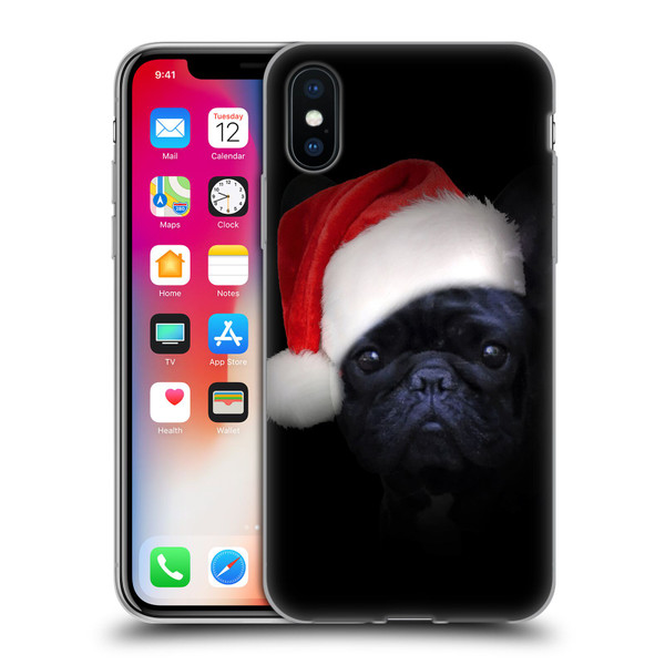 Klaudia Senator French Bulldog 2 Christmas Hat Soft Gel Case for Apple iPhone X / iPhone XS