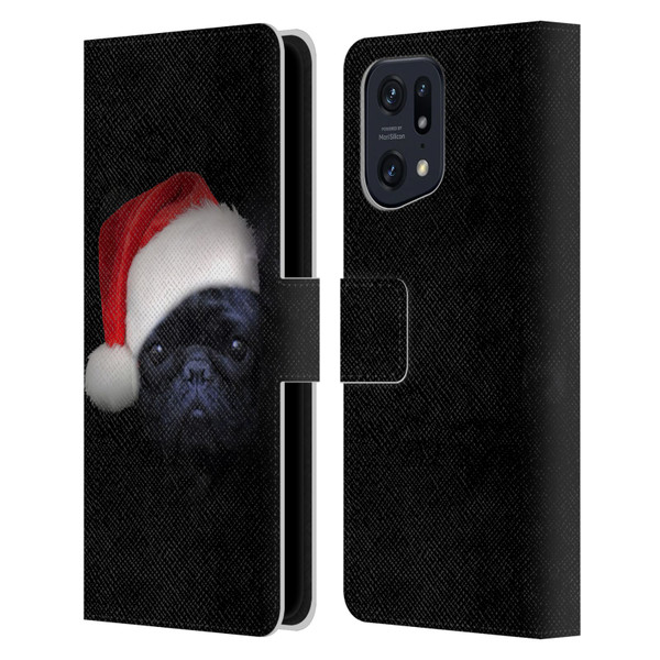 Klaudia Senator French Bulldog 2 Christmas Hat Leather Book Wallet Case Cover For OPPO Find X5