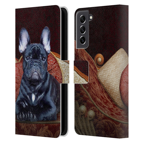 Klaudia Senator French Bulldog 2 Classic Couch Leather Book Wallet Case Cover For Samsung Galaxy S21 FE 5G