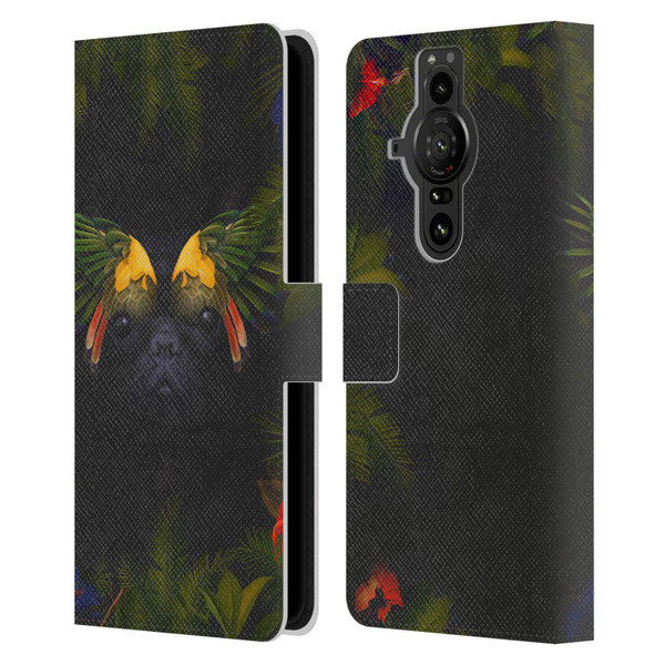 Klaudia Senator French Bulldog 2 Bird Feathers Leather Book Wallet Case Cover For Sony Xperia Pro-I