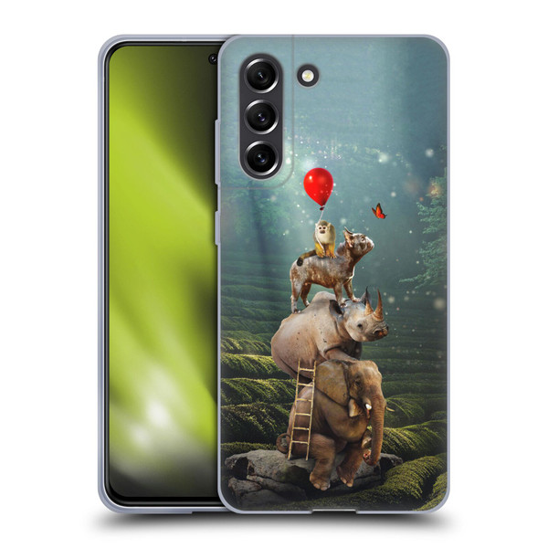 Klaudia Senator French Bulldog 2 Friends Reaching Butterfly Soft Gel Case for Samsung Galaxy S21 FE 5G