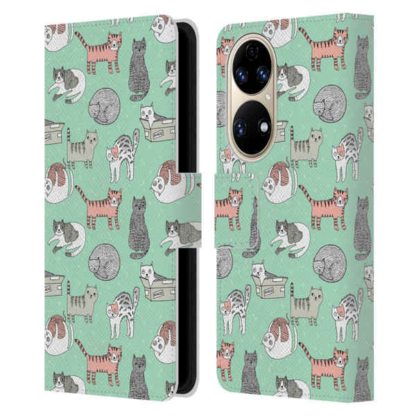 Andrea Lauren Design Animals Cats Leather Book Wallet Case Cover For Huawei P50