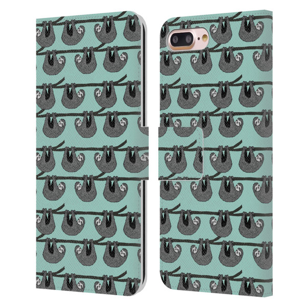 Andrea Lauren Design Animals Sloth Leather Book Wallet Case Cover For Apple iPhone 7 Plus / iPhone 8 Plus