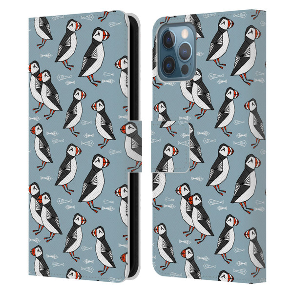 Andrea Lauren Design Birds Puffins Leather Book Wallet Case Cover For Apple iPhone 12 / iPhone 12 Pro