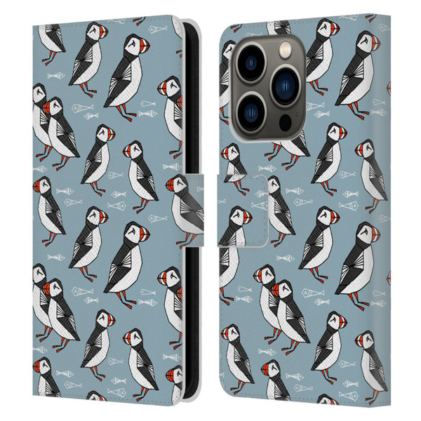 Andrea Lauren Design Birds Puffins Leather Book Wallet Case Cover For Apple iPhone 14 Pro