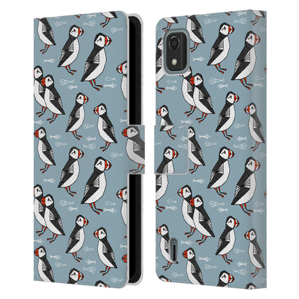 Andrea Lauren Design Birds Puffins Leather Book Wallet Case Cover For Nokia C2 2nd Edition