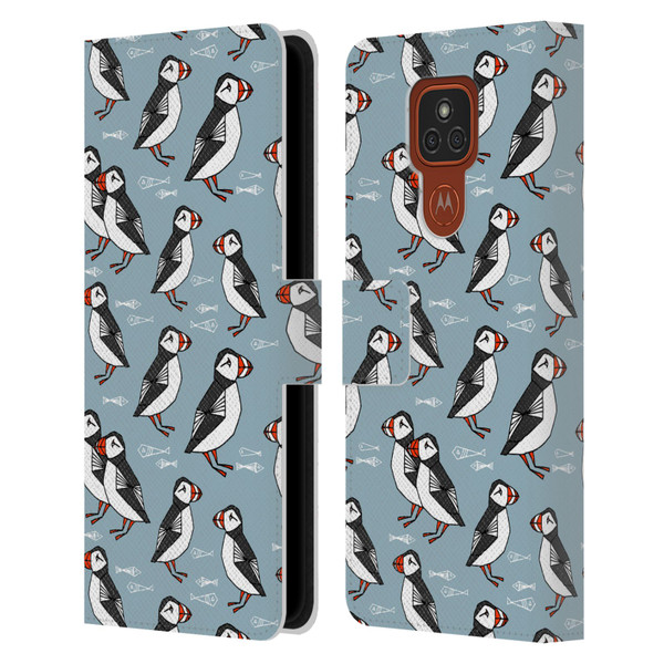 Andrea Lauren Design Birds Puffins Leather Book Wallet Case Cover For Motorola Moto E7 Plus