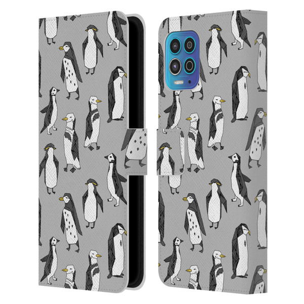 Andrea Lauren Design Birds Gray Penguins Leather Book Wallet Case Cover For Motorola Moto G100