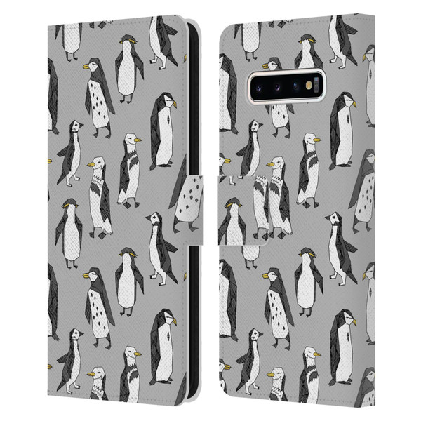 Andrea Lauren Design Birds Gray Penguins Leather Book Wallet Case Cover For Samsung Galaxy S10+ / S10 Plus