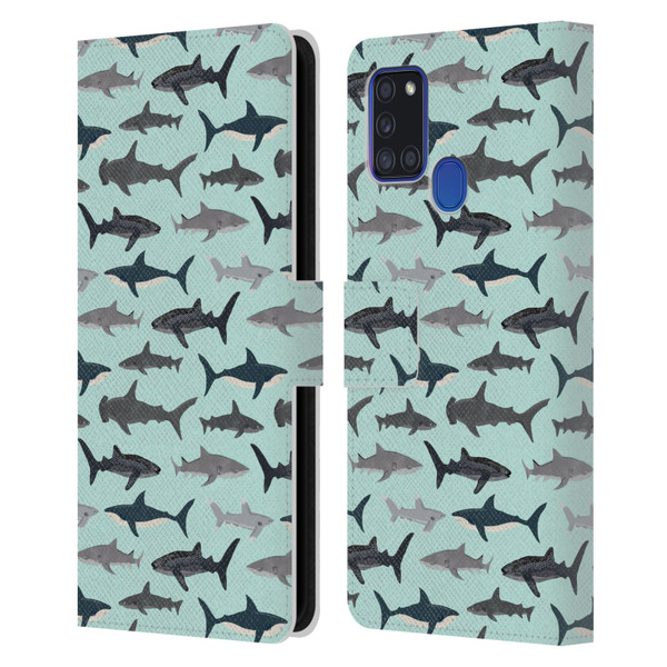Andrea Lauren Design Sea Animals Sharks Leather Book Wallet Case Cover For Samsung Galaxy A21s (2020)