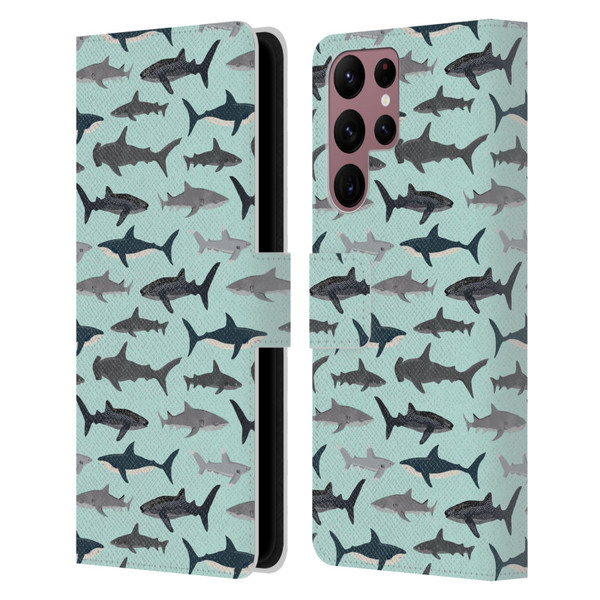 Andrea Lauren Design Sea Animals Sharks Leather Book Wallet Case Cover For Samsung Galaxy S22 Ultra 5G