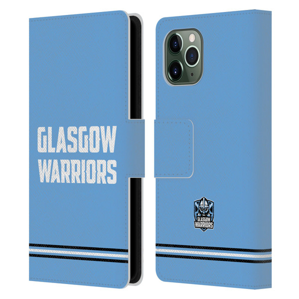 Glasgow Warriors Logo Text Type Blue Leather Book Wallet Case Cover For Apple iPhone 11 Pro