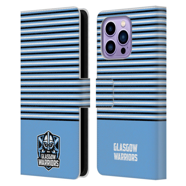 Glasgow Warriors Logo Stripes Blue 2 Leather Book Wallet Case Cover For Apple iPhone 14 Pro Max