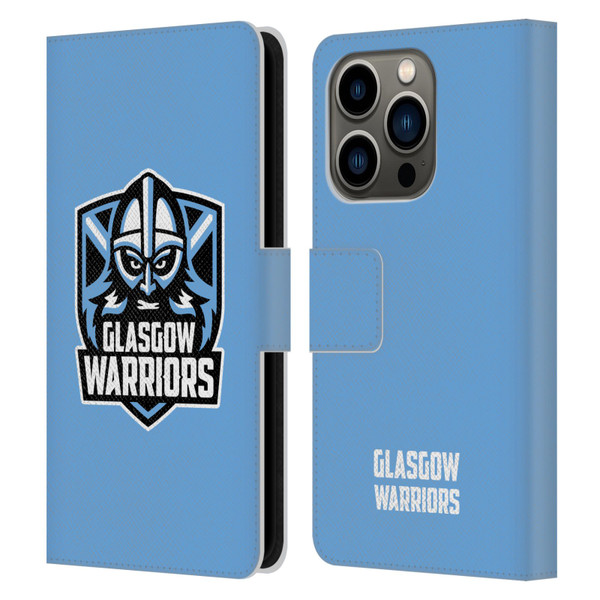 Glasgow Warriors Logo Plain Blue Leather Book Wallet Case Cover For Apple iPhone 14 Pro