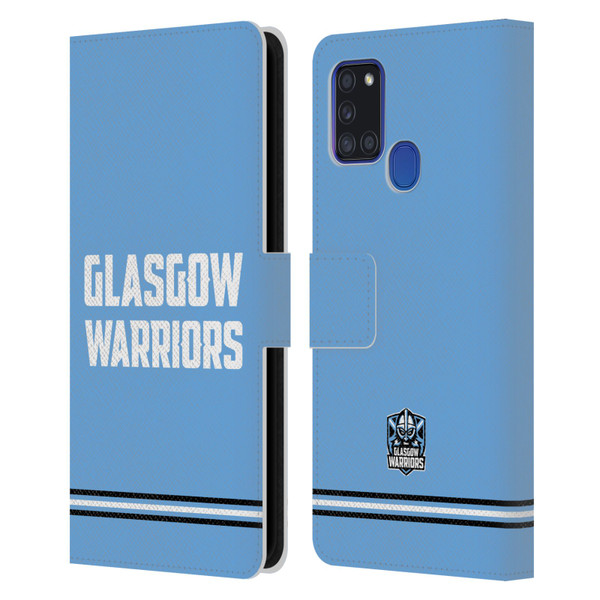 Glasgow Warriors Logo Text Type Blue Leather Book Wallet Case Cover For Samsung Galaxy A21s (2020)