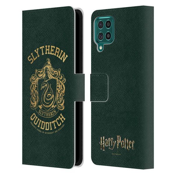 Harry Potter Deathly Hallows X Slytherin Quidditch Leather Book Wallet Case Cover For Samsung Galaxy F62 (2021)