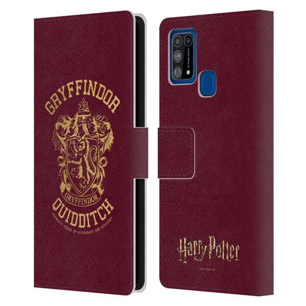 Harry Potter Deathly Hallows X Gryffindor Quidditch Leather Book Wallet Case Cover For Samsung Galaxy M31 (2020)