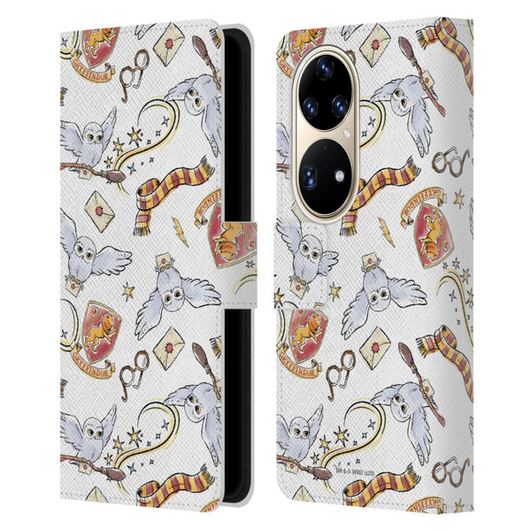 Harry Potter Deathly Hallows XIII Hedwig Owl Pattern Leather Book Wallet Case Cover For Huawei P50 Pro