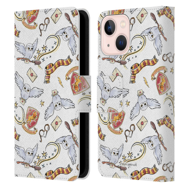Harry Potter Deathly Hallows XIII Hedwig Owl Pattern Leather Book Wallet Case Cover For Apple iPhone 13 Mini