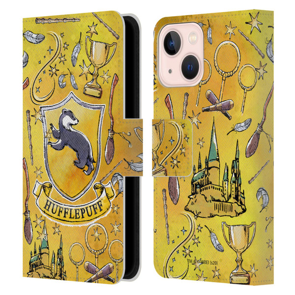 Harry Potter Deathly Hallows XIII Hufflepuff Pattern Leather Book Wallet Case Cover For Apple iPhone 13 Mini