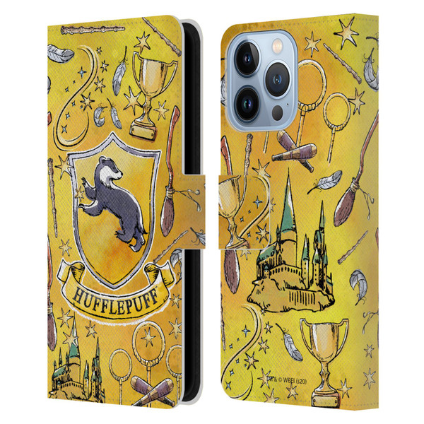 Harry Potter Deathly Hallows XIII Hufflepuff Pattern Leather Book Wallet Case Cover For Apple iPhone 13 Pro