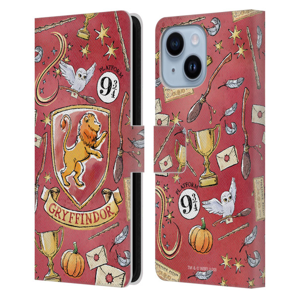 Harry Potter Deathly Hallows XIII Gryffindor Pattern Leather Book Wallet Case Cover For Apple iPhone 14 Plus