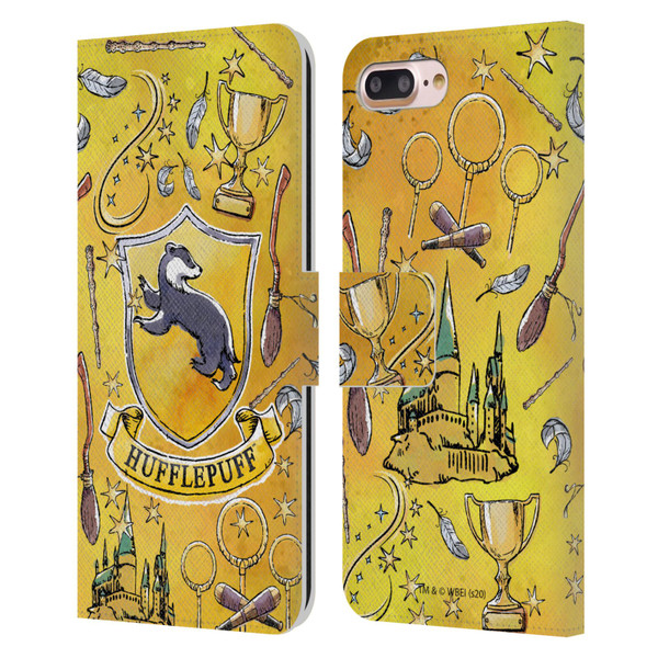Harry Potter Deathly Hallows XIII Hufflepuff Pattern Leather Book Wallet Case Cover For Apple iPhone 7 Plus / iPhone 8 Plus