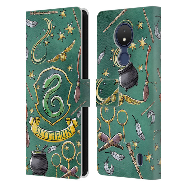 Harry Potter Deathly Hallows XIII Slytherin Pattern Leather Book Wallet Case Cover For Nokia C21