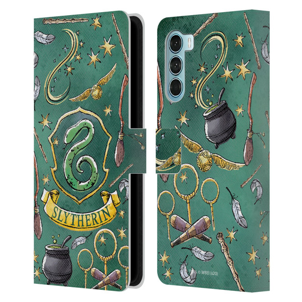Harry Potter Deathly Hallows XIII Slytherin Pattern Leather Book Wallet Case Cover For Motorola Edge S30 / Moto G200 5G
