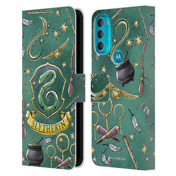 Harry Potter Deathly Hallows XIII Slytherin Pattern Leather Book Wallet Case Cover For Motorola Moto G71 5G