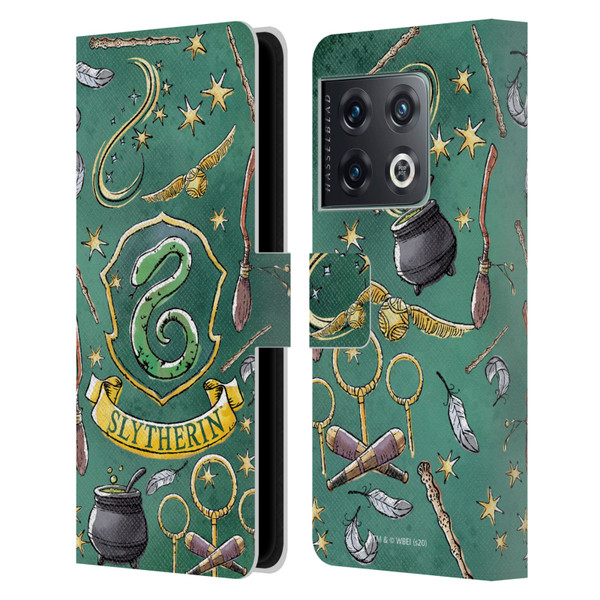 Harry Potter Deathly Hallows XIII Slytherin Pattern Leather Book Wallet Case Cover For OnePlus 10 Pro