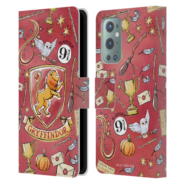 Harry Potter Deathly Hallows XIII Gryffindor Pattern Leather Book Wallet Case Cover For OnePlus 9