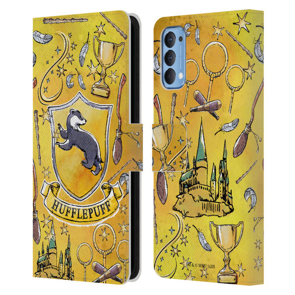 Harry Potter Deathly Hallows XIII Hufflepuff Pattern Leather Book Wallet Case Cover For OPPO Reno 4 5G
