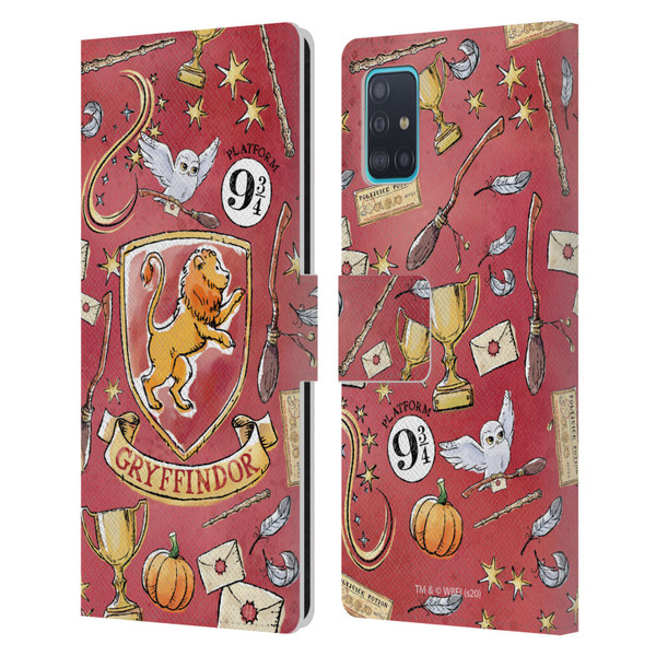 Harry Potter Deathly Hallows XIII Gryffindor Pattern Leather Book Wallet Case Cover For Samsung Galaxy A51 (2019)