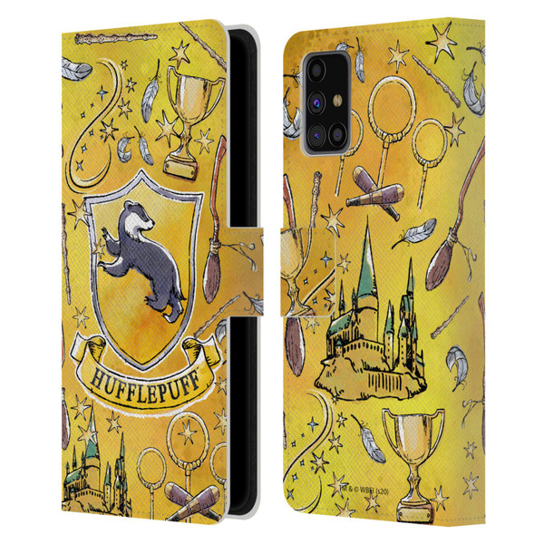 Harry Potter Deathly Hallows XIII Hufflepuff Pattern Leather Book Wallet Case Cover For Samsung Galaxy M31s (2020)