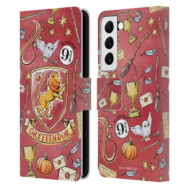 Harry Potter Deathly Hallows XIII Gryffindor Pattern Leather Book Wallet Case Cover For Samsung Galaxy S22 5G